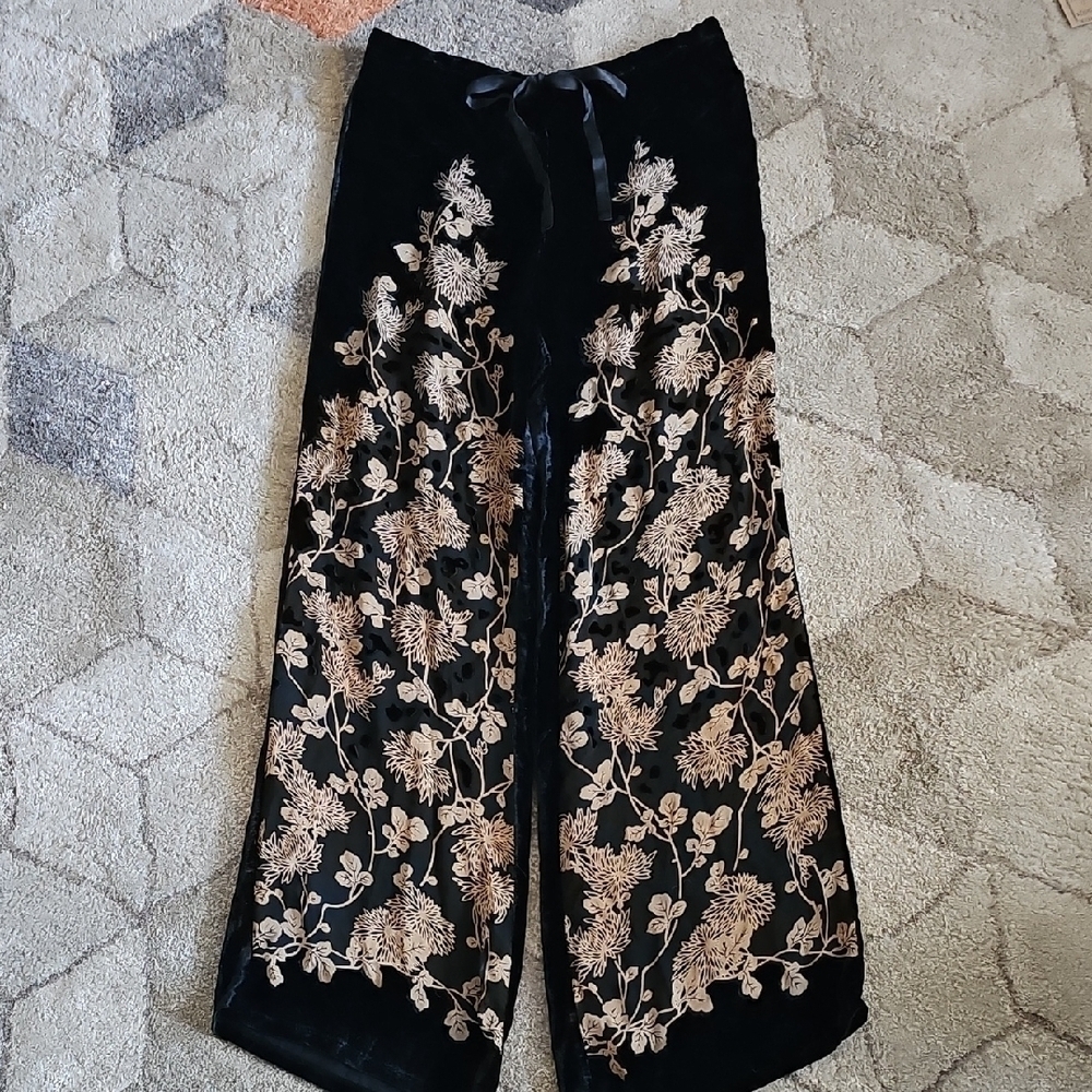 Flower Print Velour×Sheer Pants